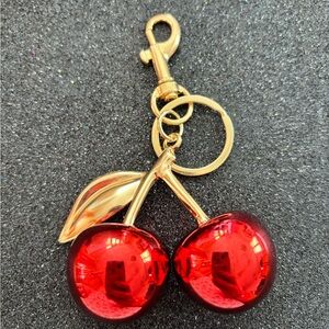 Red Cherry Keychain with Gold Accents
